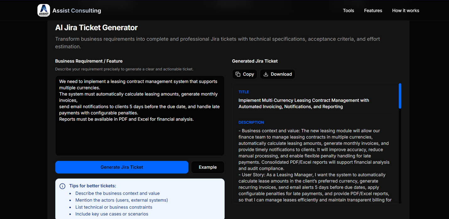 Jira Ticket description